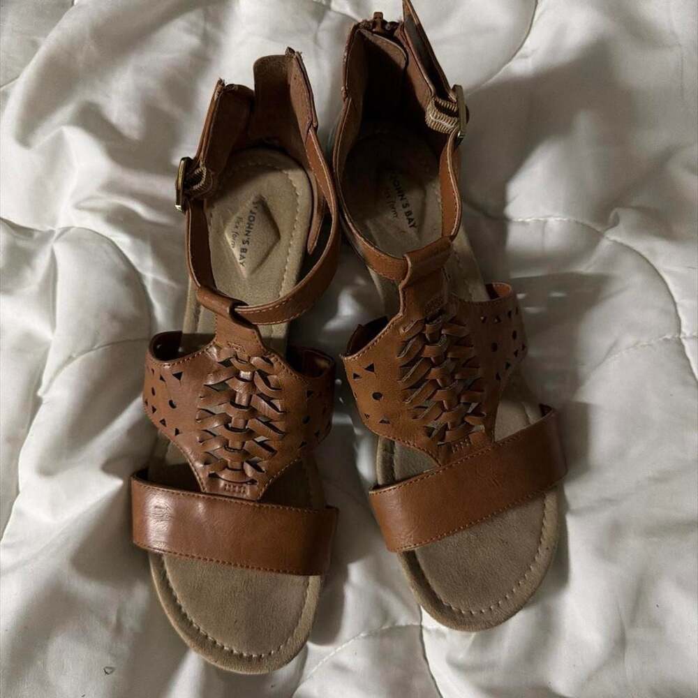 St. John's Bay Brown Woven Wedge Sandals Size 8
